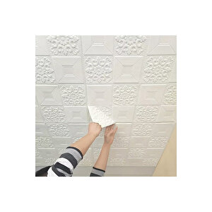 4 Adet, 70x70cm 2M² Beyaz 3d Dekoratif Kendinden Yapışkanlı Köpük Duvar Kaplama Paneli-3141-Tavan Kaplama Köpüğü