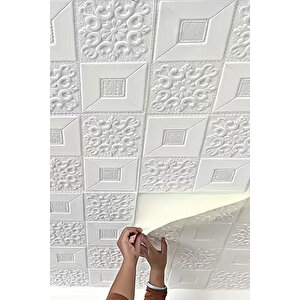 4 Adet, 70x70cm 2M² Beyaz 3d Dekoratif Kendinden Yapışkanlı Köpük Duvar Kaplama Paneli-3141-Tavan Kaplama Köpüğü