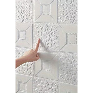 4 Adet, 70x70cm 2M² Beyaz 3d Dekoratif Kendinden Yapışkanlı Köpük Duvar Kaplama Paneli-3141-Tavan Kaplama Köpüğü