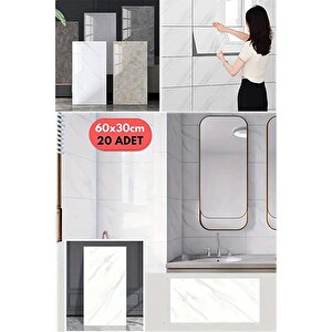 20 Parça Beyaz Seramik Fayans Mermer Duvar Kendinden Yapışkanlı Ev Dekorasyonu Banyo Yalıtım Zemin