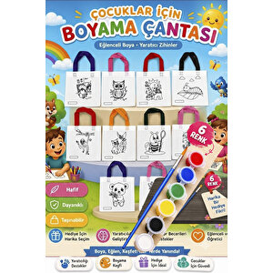 6 Renk Boya Fırça Dahil, Çocuk Boyama Çantası, Boyama Bez Çanta Tote Bag,Eğitici ,10’lu paket 25*20 çanta Çocuk Gelişimi Boyama Etkinlik