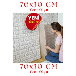 Yeni 70x30cm 0,20 M² Kendinden Yapışkanlı Duvar Paneli Beyaz Tuğla Esnek Köpük
