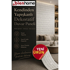 4 Adet, 70x77 Cm Kesme Antik Beyaz Duvar Panel 3D Tuğla Görünümlü Beyaz 0,54M² 3d Kendinden Yapışkanlı Tuğla Duvar Kağıdı Kaplama Panel Köpük-3106