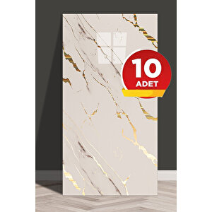 10 Adet, 30x60 cm Gold Çizgiler Mermer Görünüm Kendinden Yapışkanlı Duvar Paneli M6002