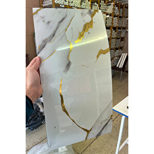 10 Adet, 30x60 cm Gold Çizgiler Mermer Görünüm Kendinden Yapışkanlı Duvar Paneli M6002