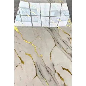 10 Adet, 30x60 cm Gold Çizgiler Mermer Görünüm Kendinden Yapışkanlı Duvar Paneli M6002