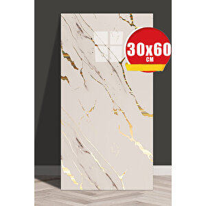 10 Adet, 30x60 cm Gold Çizgiler Mermer Görünüm Kendinden Yapışkanlı Duvar Paneli M6002