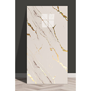 10 Adet, 30x60 cm Gold Çizgiler Mermer Görünüm Kendinden Yapışkanlı Duvar Paneli M6002