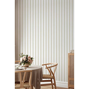 5359 Sade Kombin Soft Bej Gold Şerit Çizgili Premium Duvar Kağıdı 5,30 M²