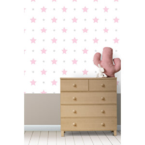 Zümrüt Kids 412-1 Pembe Gri Yıldız Çocuk Duvar Kağıdı 5,33 M²