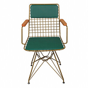 Kollu Gold Sandalye Minderli 4 Lü Set Yeşil