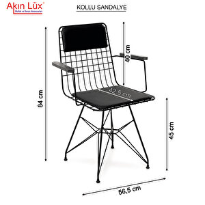 Kollu Siyah  Sandalye Sarı  Minderli 4 Lü Set Sarı