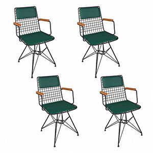 Kollu Sandalye Minderli 4 Lü Set Yeşil