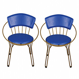 Oval Gold Sandalye Mavi  Minderli 2 Li Set Mavi