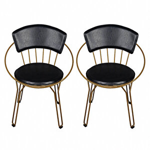 Oval Gold Sandalye Siyah  Minderli 2 Li Set Siyah
