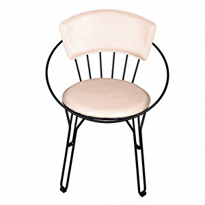 Oval Siyah  Sandalye Beyaz Minderli 4 Lü Set Beyaz
