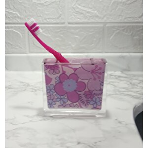 Diş Fırçalık Pembe Çiçekli Banyo Aksesuarı