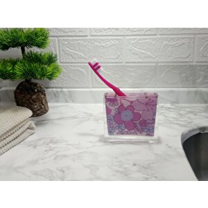 Diş Fırçalık Pembe Çiçekli Banyo Aksesuarı