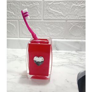 Diş Fırçalık Kırmızı Kalpli Banyo Aksesuarı