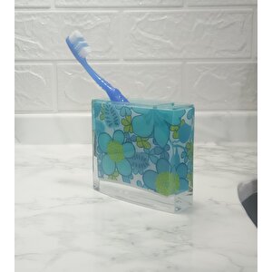 Diş Fırçalık Mavi Çiçekli Banyo Aksesuarı