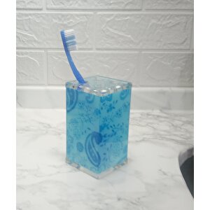 Diş Fırçalık Mavi Çiçekli Kumaş Desenli Banyo Aksesuarı