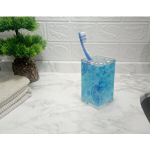 Diş Fırçalık Mavi Çiçekli Kumaş Desenli Banyo Aksesuarı