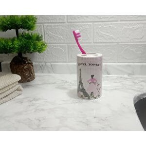 Diş Fırçalık Eyfel Kulesi Desenli Banyo Aksesuarı