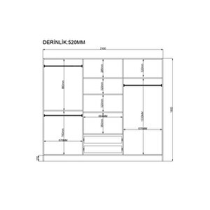 Cemre Country Aynalı 6 Kapak 2 Çekmeceli Gardırop