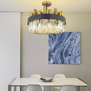 Torre 60' Lık Kristalli, Taşlı Modern Tasarım Kristal Salon Avize 60 lı