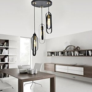 Koza 3lü Yuvarlak Siyah Modern Genç Odası Mutfak Retro Salon Sarkıt Avize Üçlü