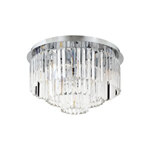 Nilüfer Yuvarlak Krom  Kristalli, Taşlı Modern Tasarım Kristal Salon Avize Krom