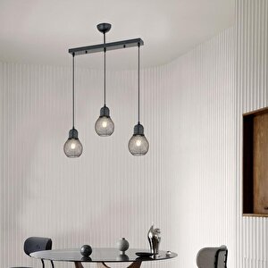 Pia 3lü Sıralı Siyah Modern Genç Odası Mutfak Retro Salon Sarkıt Avize Üçlü