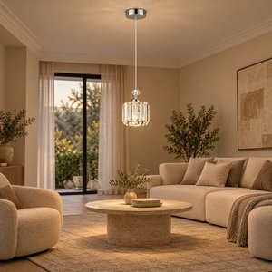 Saka Tekli Krom  Kristalli, Taşlı Modern Tasarım Mutfak Kristal Sarkıt Avize Tekli