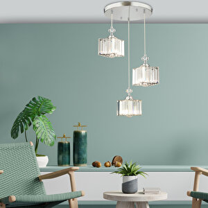 Kuğu 3 Lü Krom  Kristalli, Taşlı Modern Tasarım Kristal Salon Sarkıt Avize Üçlü