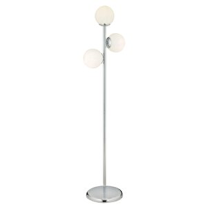 Zambak 3 Lü Krom Beyaz Camlı Modern Dekoratif Tasarım Metal Lambader Dörtlü
