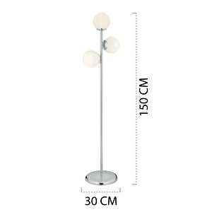 Zambak 3 Lü Krom Beyaz Camlı Modern Dekoratif Tasarım Metal Lambader