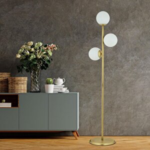 Zambak 3 Lü Eskitme Beyaz Camlı Modern Dekoratif Tasarım Metal Lambader Tekli