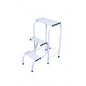 Metal Tabure Merdiven 3 Basamaklı Beyaz Renk Tabureli Merdiven