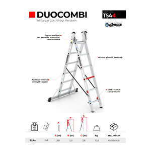 Çağsan 2x6 Basamaklı Duocombi - İki Parçalı Çok Amaçlı Merdiven Tsa4