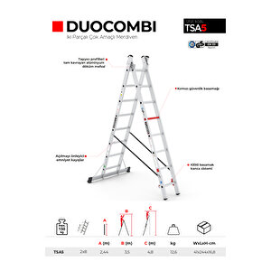 Çağsan 2x8 Basamaklı Duocombi - İki Parçalı Çok Amaçlı Merdiven Tsa5