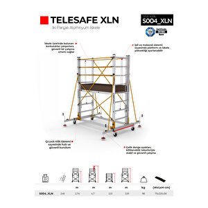 Çağsan 2x8 Basamaklı 4,7 M Çalışma Yüksekliği Telesafe Xln - İki Parçalı Alüminyum İskele S004_xln