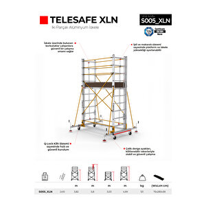 Çağsan 2x10 Basamaklı 5,8 M Çalışma Yüksekliği Telesafe Xln - İki Parçalı Alüminyum İskele S005_xln