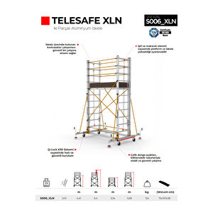 Çağsan 2x11 Basamaklı 6,4 M. Çalışma Yüksekliği Telesafe Xln - İki Parçalı Alüminyum İskele S006_xln