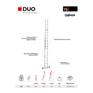 Çağsan 2x10 Basamaklı Duo - İki Parçalı Sürgülü Merdiven Ts6