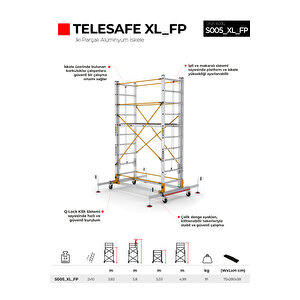Çağsan 2x10 Basamaklı 5,8 M Çalışma Yüksekliği Telesafe Xl_fp - İki Parçalı Alüminyum İskele S005_xl_fp