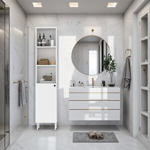 Bny102-beyaz Yarim Kapakli Banyo Dolabi