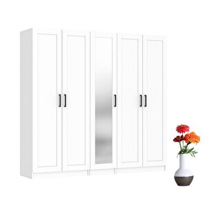 Beyaz 5 Kapaklı Aynalı Gardırop Mnt512