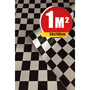 Bien Exclusive (50CM X 2MT), 1 M² Cm Siyah Beyaz Kare Dama Yapışkanlı Kaplama Pvc Folyo F-08