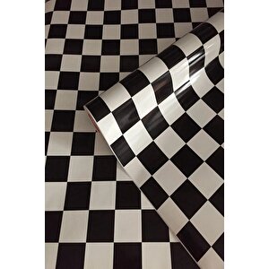 Bien Exclusive (50CM X 2MT), 1 M² Cm Siyah Beyaz Kare Dama Yapışkanlı Kaplama Pvc Folyo F-08