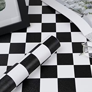 Bien Exclusive (50CM X 2MT), 1 M² Cm Siyah Beyaz Kare Dama Yapışkanlı Kaplama Pvc Folyo F-08